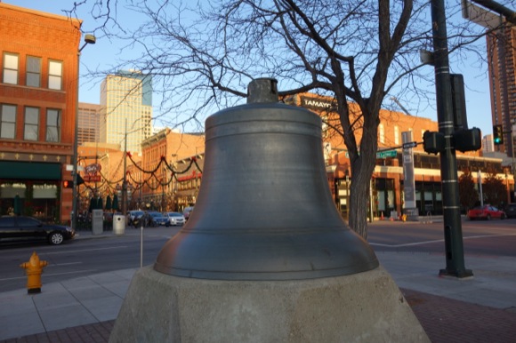 This bell is all that's left of Denver's former City Hall (1883-1936).