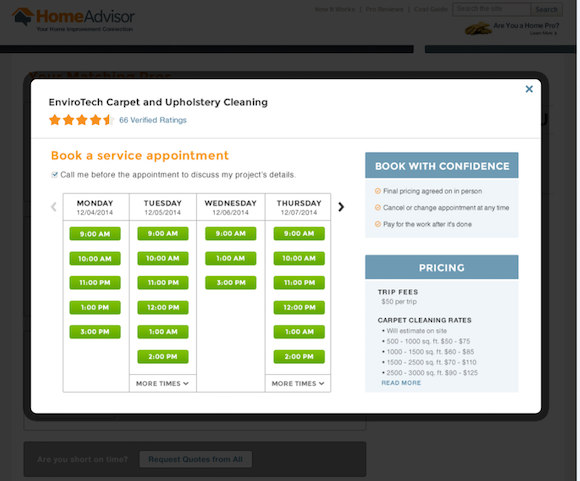 HomeAdvisor's Instant Booking services.